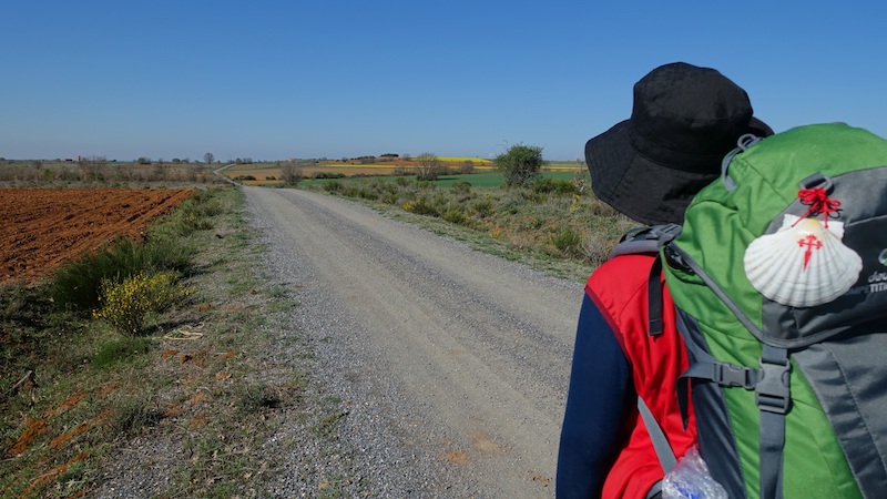 walking the camino de santiago with backpack