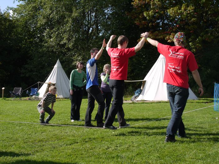 Learning to slack line at The Big Shakedown