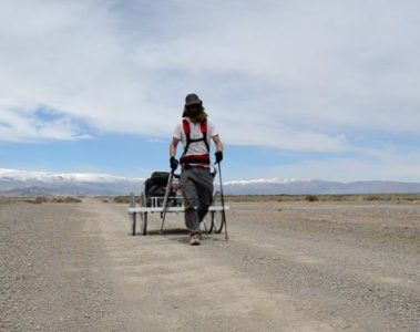 Ash Dykes with trailer on Mongolian Trek
