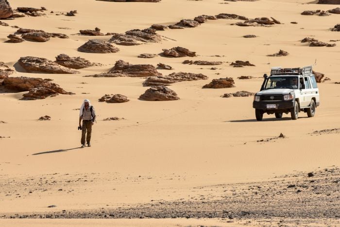 Lev hiking in the Sahara Desert