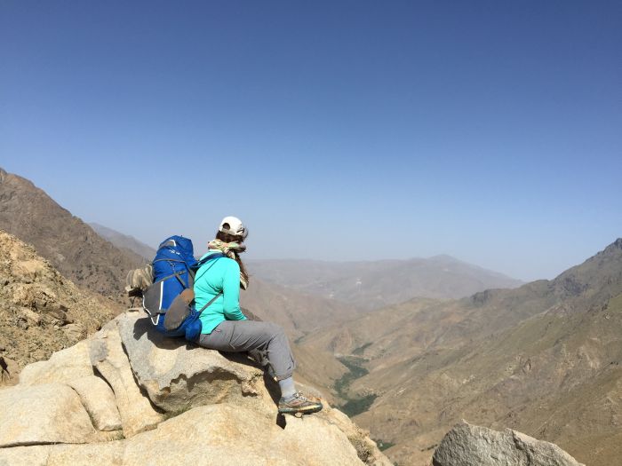 Alice Morrison descent from Tischka Plateau, Morocco