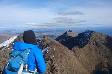 Rona looking back from summit of Sgurr Alistair, Scotland