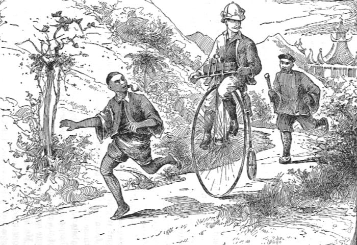 Thomas Stevens on his penny farthing