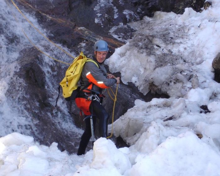 Winter canyoning in the Pyrenees Mountains