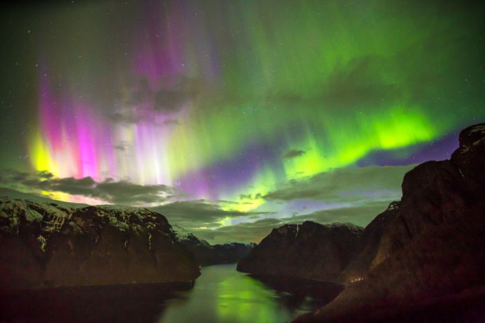 Aurora Borealis over the Aurlandsfjord