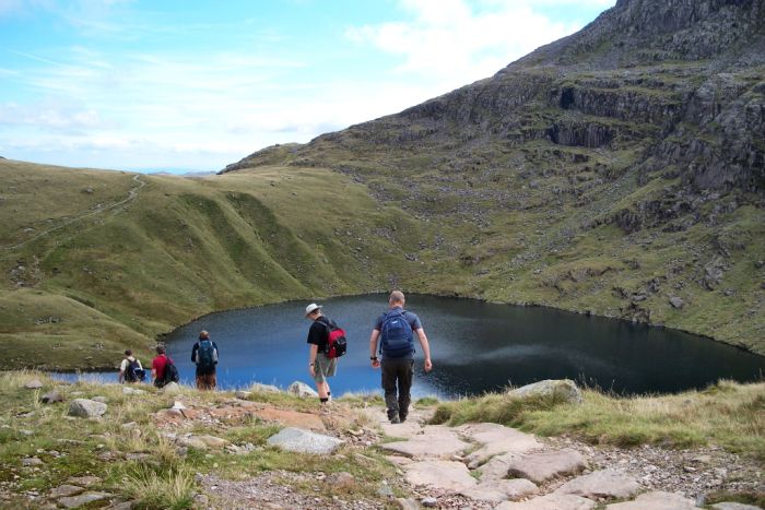 Climbing down Scafell Pike, The Lake District, UK