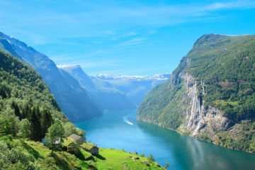 The Geirangerfjord as seen from Skagaflå mountain farm