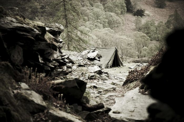 Millican Dalton's cave on Castle Crag, Borrowdale, England