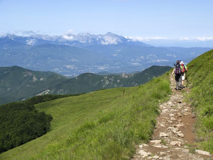 Views over views over the Garfagnana to the Alpi Apuane, Apennine Ridge trek, Italy