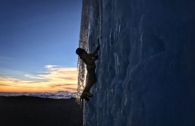 Jon Gupta ice climbing