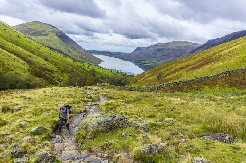 Hiking Scafell Pike with Wasdale Head behind