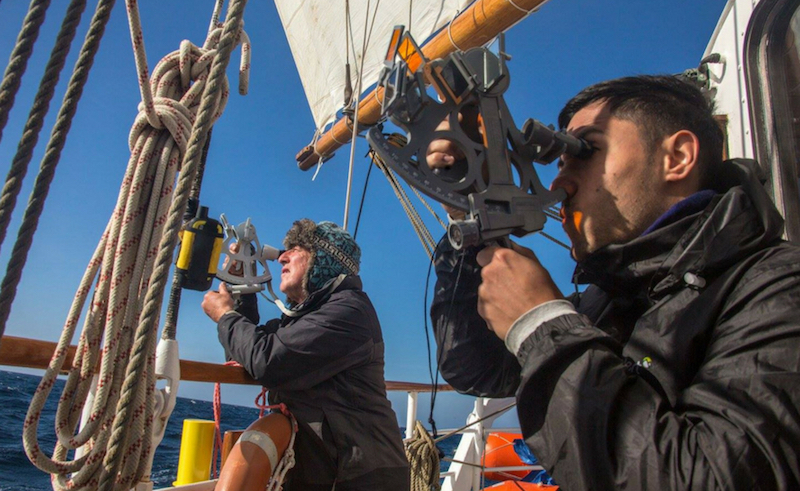 traditional tall ship blue clipper