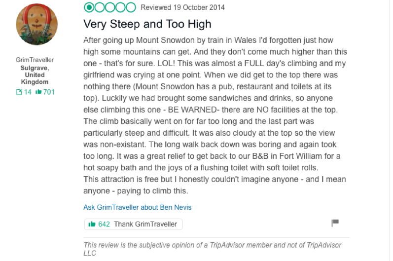 ben nevis funny reviews for mountains