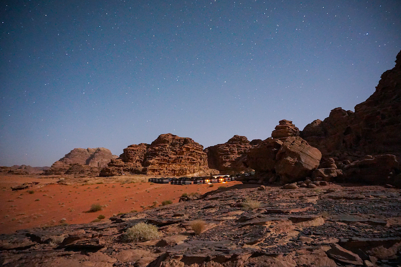 camping out under the stars after visiting the ancient city of Petra