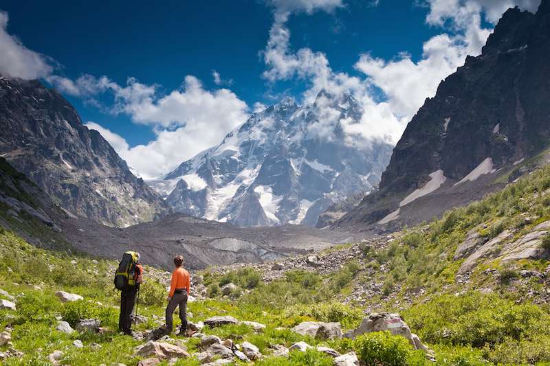 Hiking through mountains