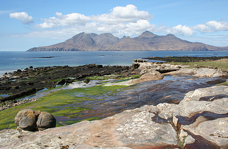 A view from the Isle of Eigg over to the Isle of Rum, near Cleadale Campsite