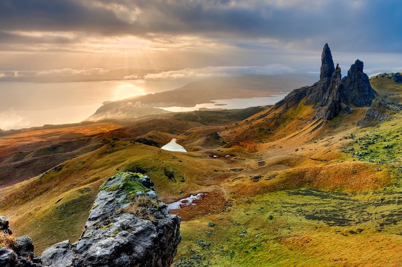 A sunset over Old mn of Storr, Isle of Skye, one of the best hikes in Scotland