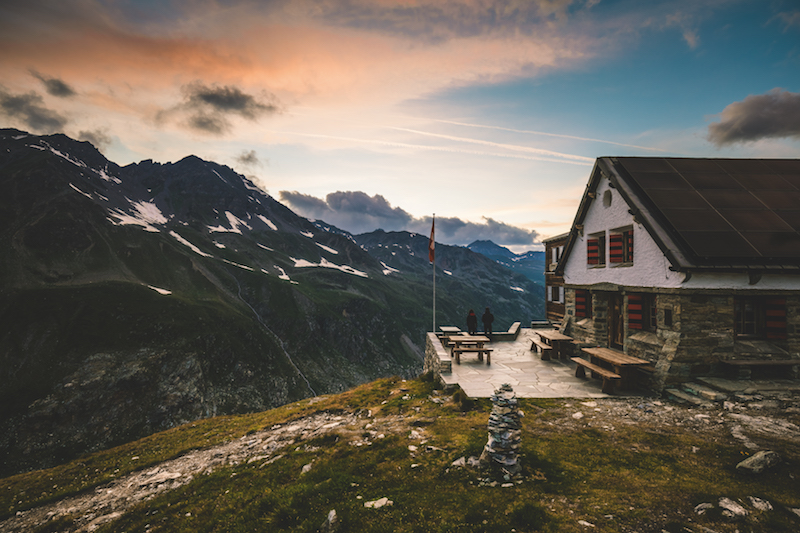 Sunset over the Turtmann mountain hut