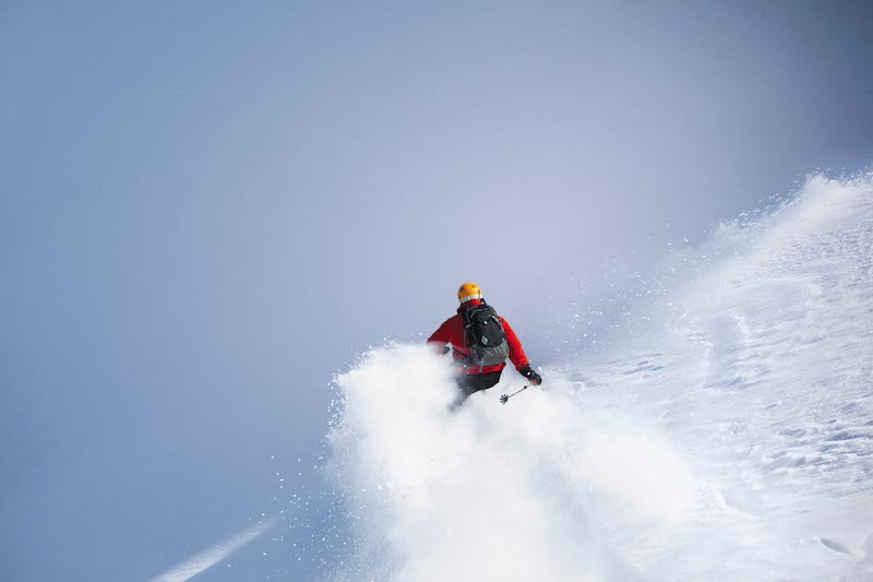 A skier descending Mount Affawat in Gulmarg, Kashmir, India