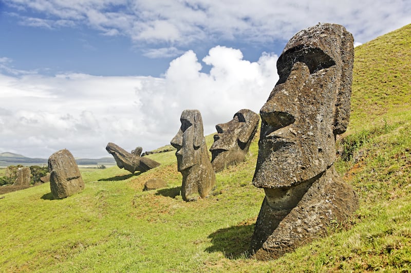 Moais in Rapa Nui National Park on the slopes of Rano Raruku volcano on Easter Island, Chile, one of life's great epic adventures