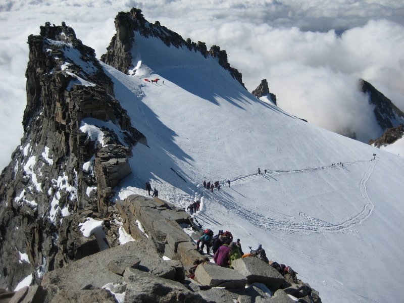 Climbers near the summit of Gran Paradiso in the Aosta Valley