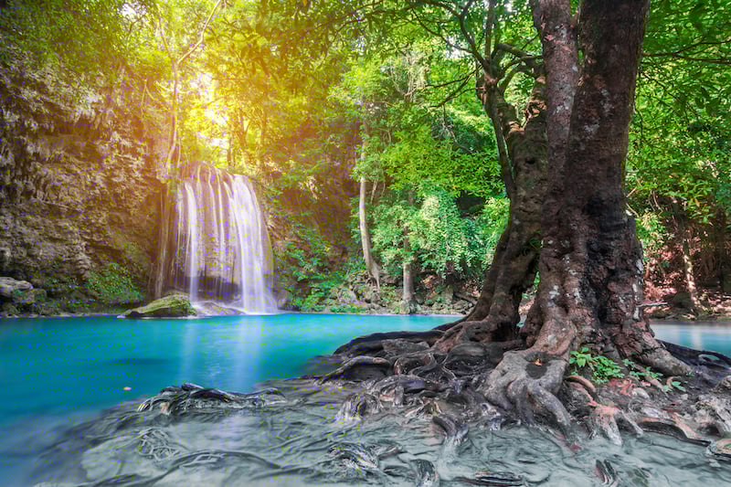 Waterfall in Deep forest at Erawan waterfall National Park, Thailand - epic adventures