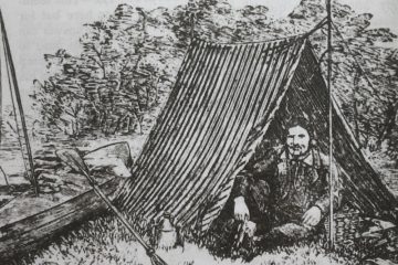 Thomas Hiram Holding canoe camping - from the 1908 Camper's Handbook