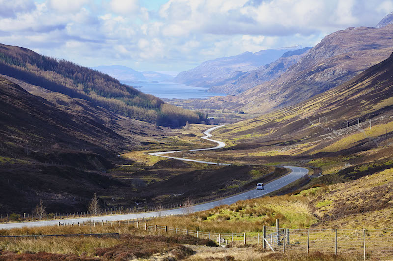 Campervan passing through Torridon