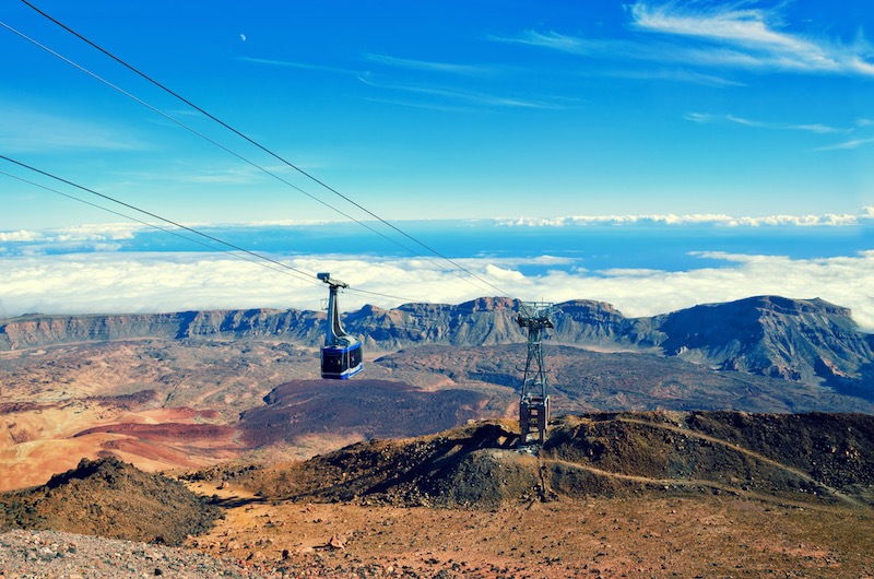 Cableway on the volcano Teide. Touristic way to Pico del Teide mountain. El Teide National park, landmark on Tenerife, Canary Islands, Spain.