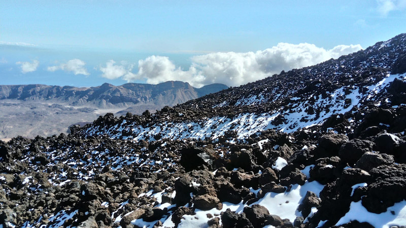 a light dusting of snow on the slopes, climb mount teide