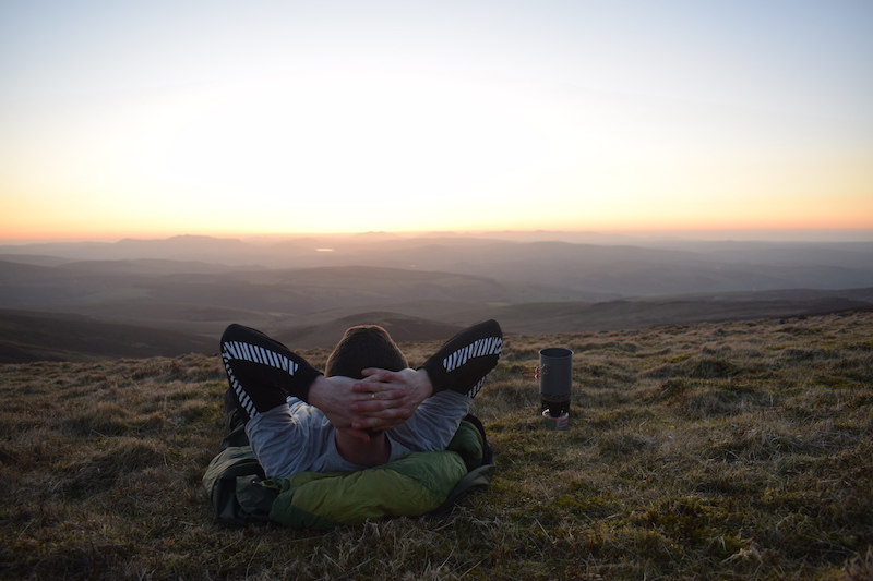 Bivvying and watching the sunset from Cadair Berwyn mountains