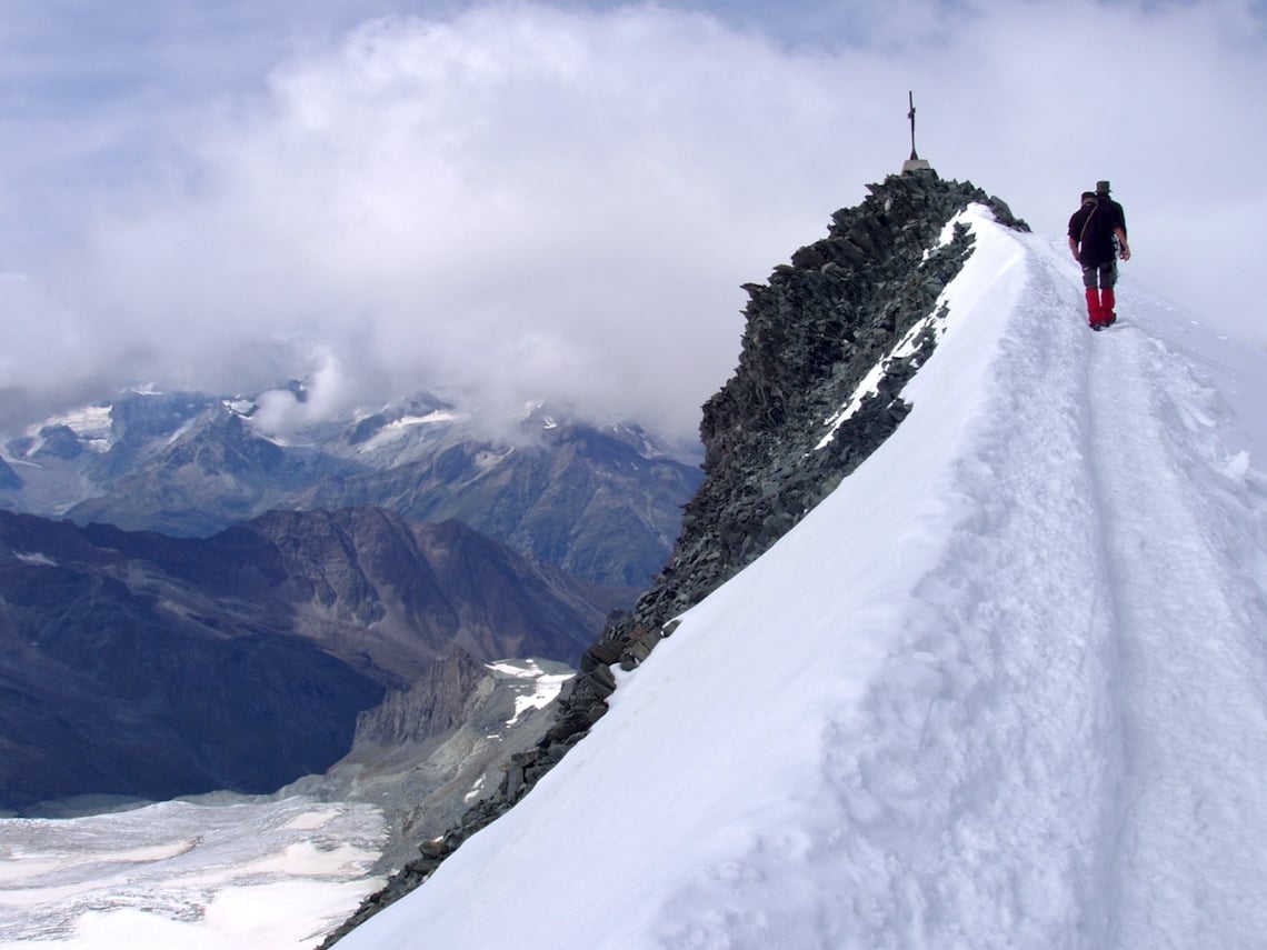 The summit of Allalinhorn, one of the easiest 4,000m peaks in the Alps
