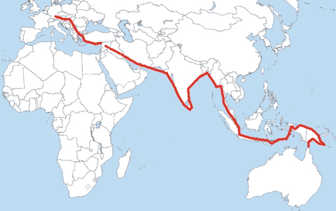 A map of Oskar Speck kayaking route