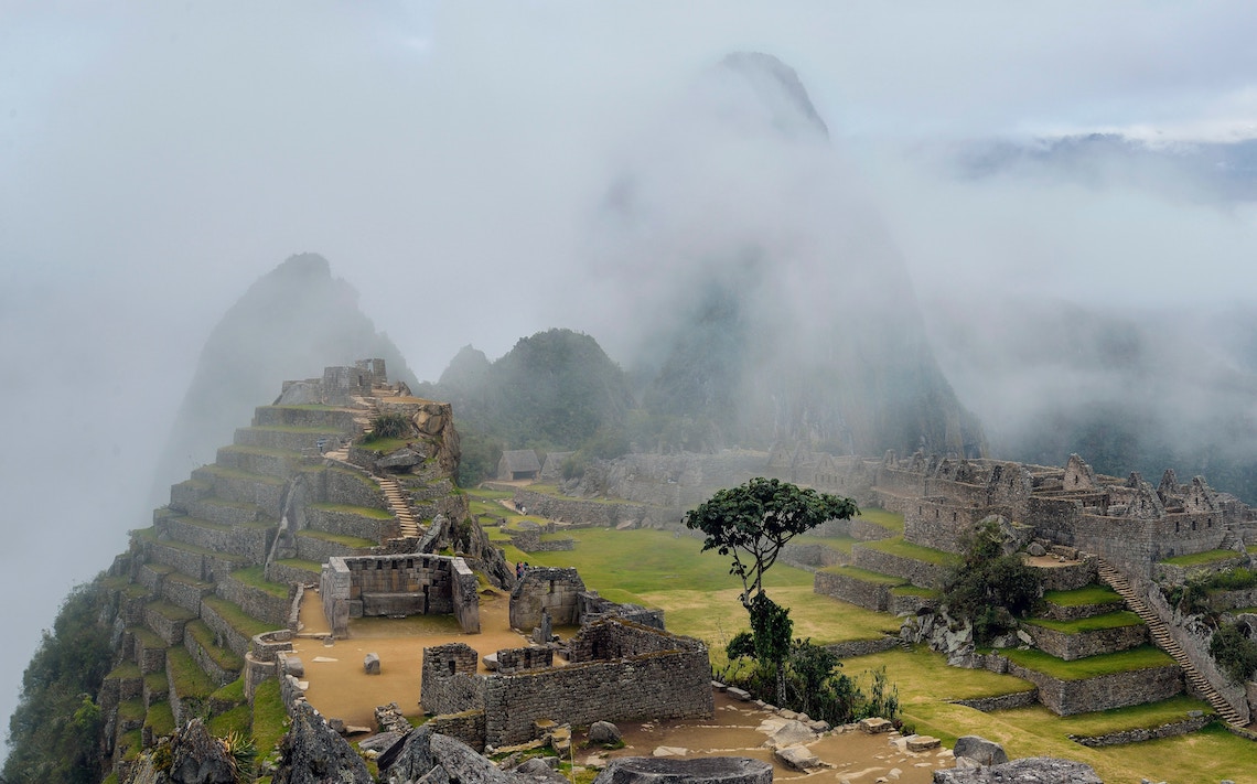 Machu Picchu covered in fog
