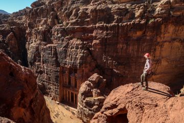 hiking the Jordan Trail, looking down at Petra