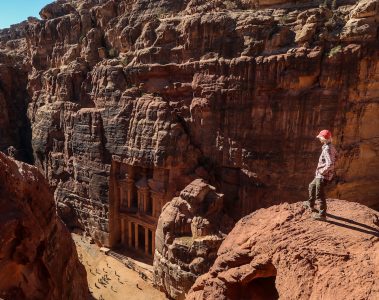 hiking the Jordan Trail, looking down at Petra