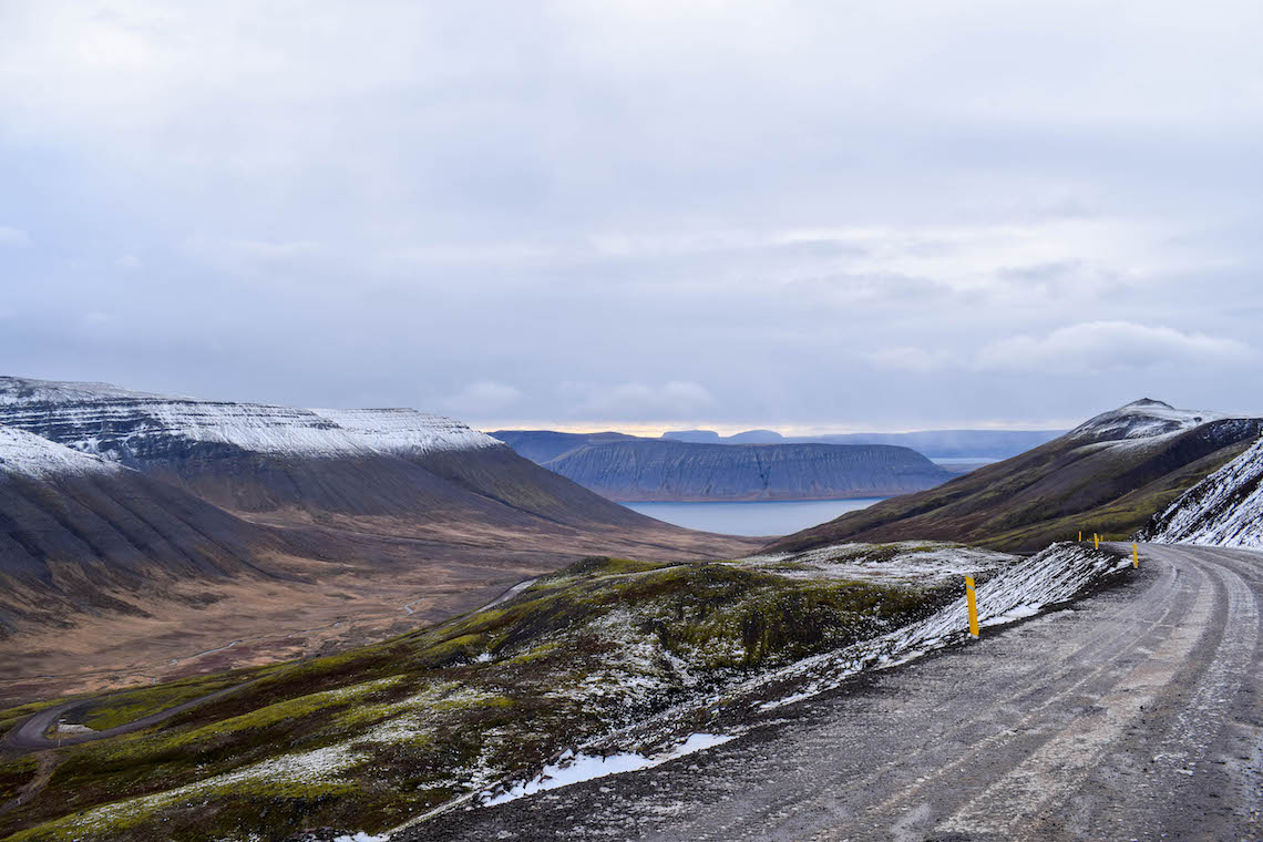 Mountain pass overlooking fjord