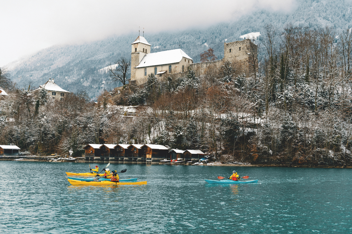 Kayaking on a winter adventure in Switzerland