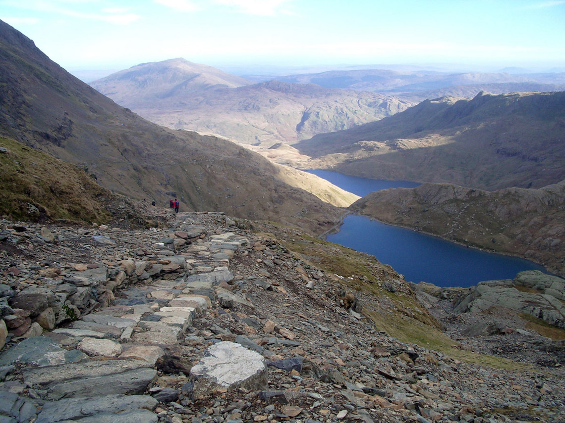 Looking back down the Pyg Track from Snowdon, Snowdonia, Wales. Taken in February 2007.