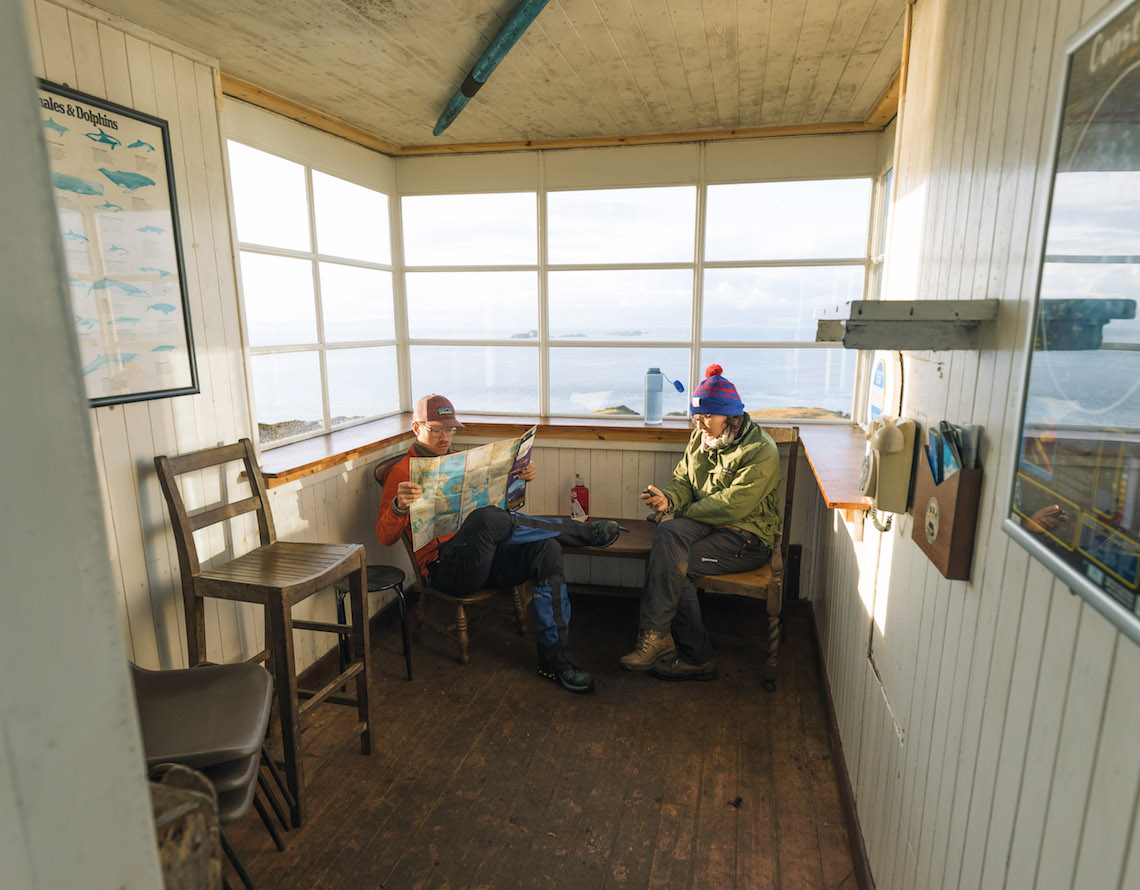 Chilling in the lookout bothy on the Skye Trail