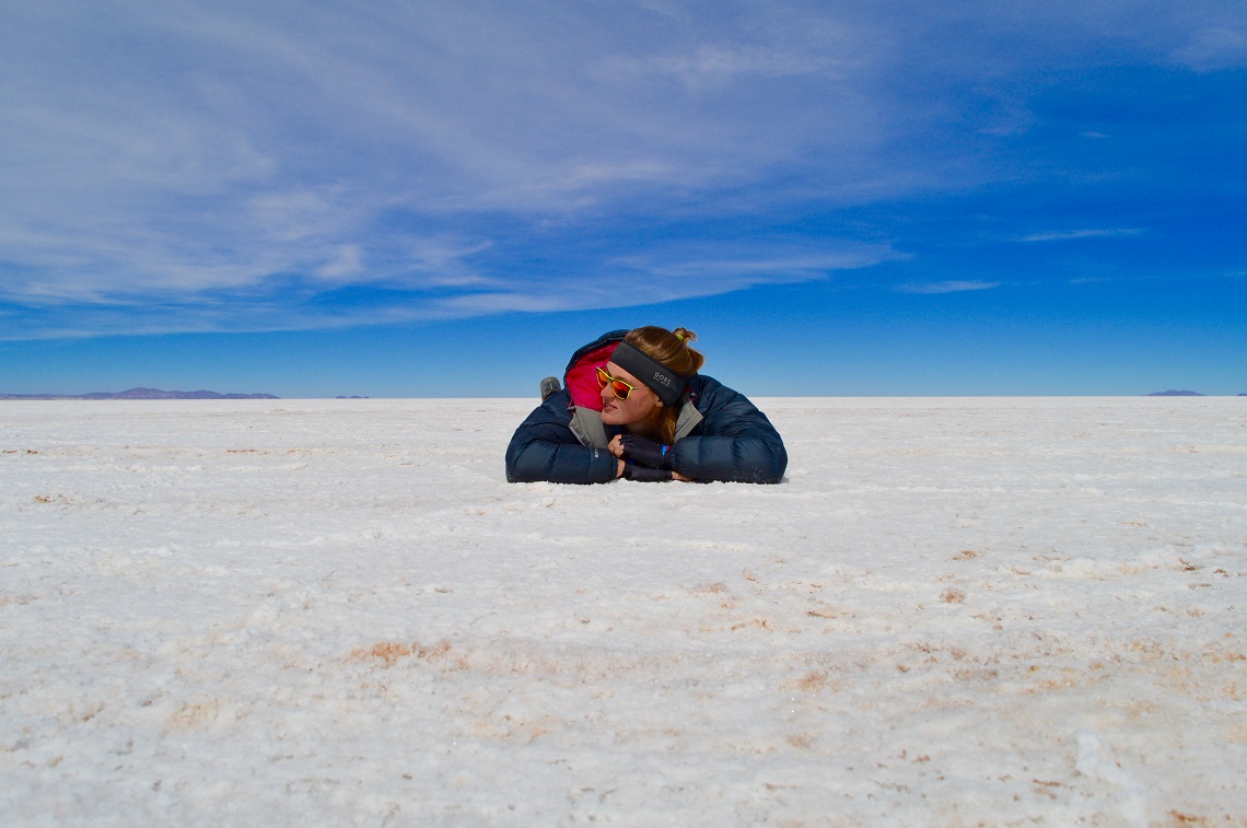 Taking a break from the bike on Bolivias salt flats