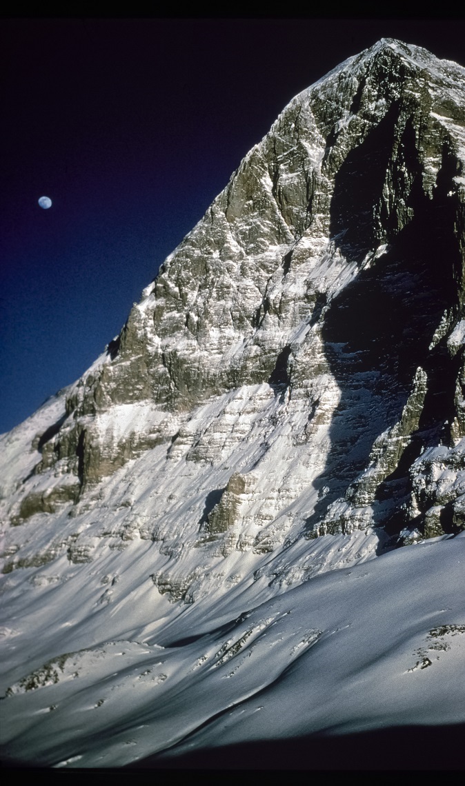 The Eiger North Face with moon