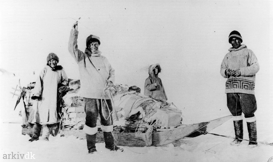 Knud Rasmussen, Qâvigarssuaq Miteq Ijaja Kristiansen, Arnarulunnguaq Peary, and husband