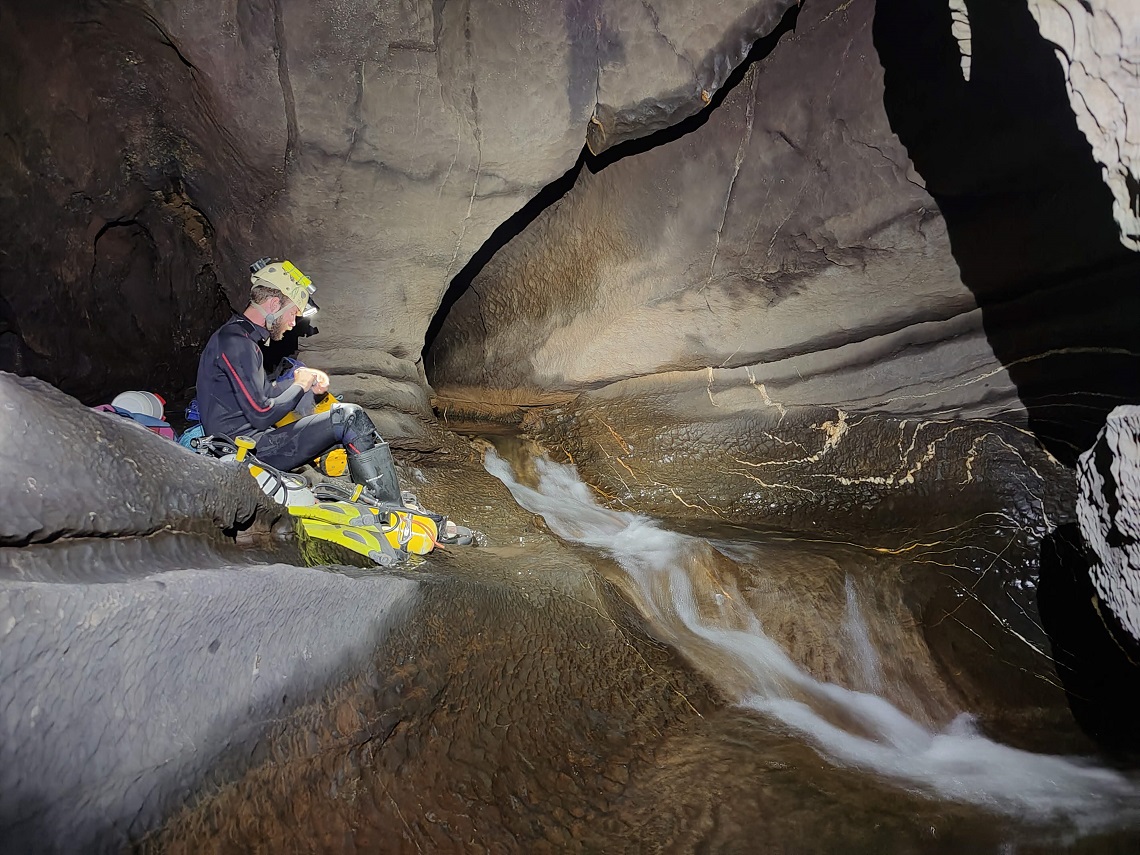 Preparing to explore Ogof Ffynnon Ddu cave