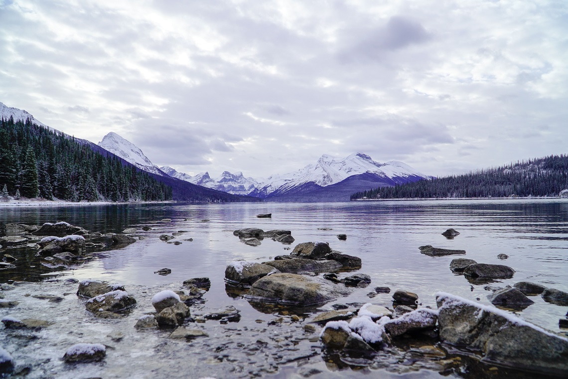 Looking down Maligne Lake in Jasper National Park