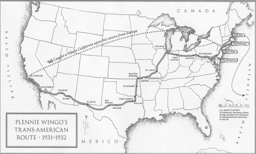 Plennie Wingo’s trans-american route, 1931-1932