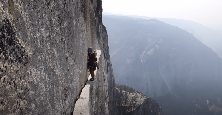 hike in yosemite along Thank God Ledge