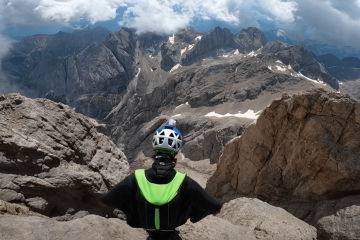 wingsuit flight over the dolomites