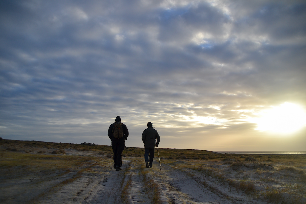 Hiking in sunset