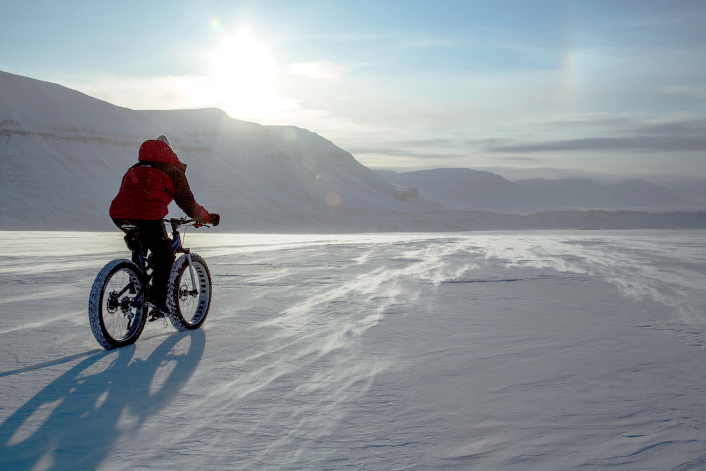 Kate tests her fatbike in Svalbard